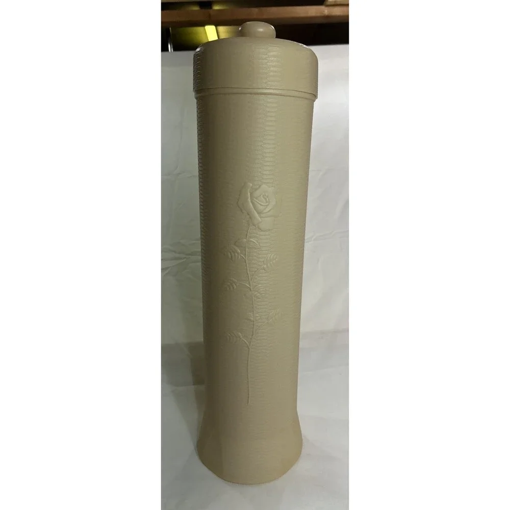 Vintage Blow Mold Toilet Paper Roll Canister Cream Plastic Rose Retro Grannycore